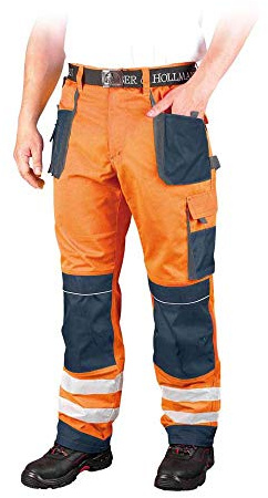 Leber & Hollman Herren Arbeitshose LH-FMNX-B, 100% Polyester 270 g/m2, Taschen für Knieschoner, reflektierende Streifen an den Hosenbeinen