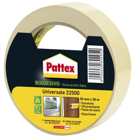 Pattex 22500 de doble cara, resistente, universal, para muchos usos domésticos y bricolaje, 25 mm x 25 m