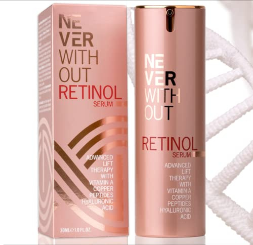 NeverWithout Retinol Serum – 2,5% Retinol-Copper-Peptid-Komplex (GHK-Cu) & Hyaluron für maximale Straffung, Kollagenaufbau & glatte Haut – intensives Anti-Aging Gesichtsserum, 30ml