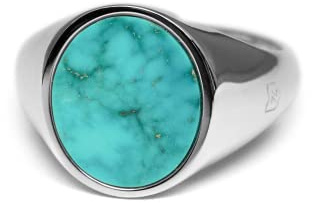 Sprezzi Fashion herrring med sten turkos sigillring 925 silver solid rund oval glänsande polerad | herrsmycken från Tyskland med presentförpackning, 68 (21.6 mm), Silver, Turkos