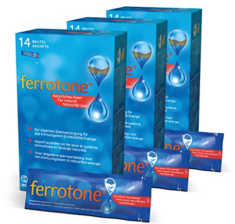 Ferrotone Eisen Liquid Vorteils-Set 3x14 Stück – Bei Eisenmangel & Müdigkeit – Natürliche Eisenquelle – Hohe Bioverfügbarkeit & Besser Verträglich als Hochdosierte Eisentabletten – Vegan – 14x20ml