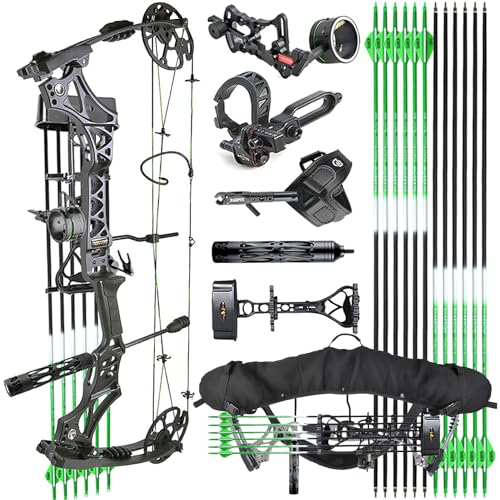 ZSHJGJR Compoundbogen Set 30-70lbs Bogenschießen Compound Bogen Erwachsene 320fps Pfeile und Bogen und Pfeil Set mit Zubehör Jagdbogen Bogen Jagd Sportbogen (Schwarz - Set2)