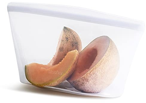 Stasher Premium silikon återanvändbar matförvaringsväska, klar | Mikrovågsugn, Sous Vide, diskmaskin, ugn och frys säker | BPA-fri, läckagefri, miljövänlig, 8-koppsskål