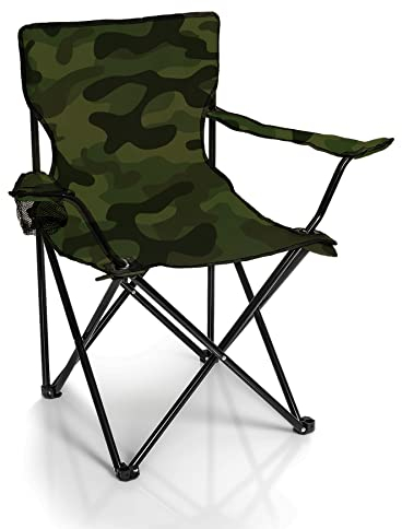 BigDean Faltstuhl Tarnmuster Camouflage Campingstuhl Anglerstuhl mit Getränkehalter& Tragetasche - Anglersessel klappbar - Klappstuhl Gartenstuhl Faltstuhl Relaxsessel Angelsessel faltbar