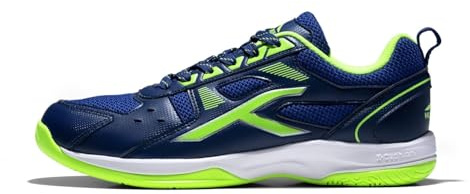 HUNDRED Scarpe da badminton professionali antitraccia Raze per uomo | Materiale: ecopelle | Adatto per tennis indoor, squash, ping pong, basket e padel (Navy/Lime, Taglia: EU 45, UK 11, US 12)