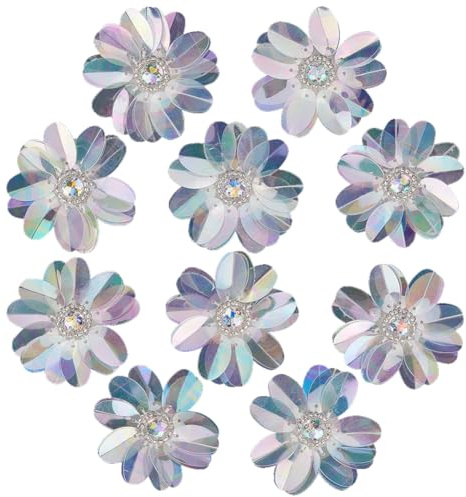 GORGECRAFT 10Pcs Plastic Sequin Flowers with Rhinestones Crystal Beaded Floral Applique for Women DIY Hair Clip Bags Brooch Wedding Dress Shoes Garment Craft Dresses Gift Wrapping Hair Accessories