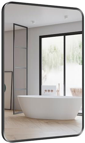 LUMIRRORS® Bathroom Mirror 50x70cm Rectangular Mirrors BLACK Bathroom Wall Mirror Vanity Mirrors Horizontal or Vertical hanging brushed Aluminium Frame for Bedroom Living Room Home Decor