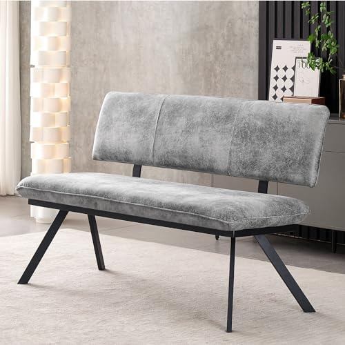 B&D home Sitzbank Juna, Esszimmerbank 140cm gepolstert mit Rückenlehne Metallgestell für Esszimmer, Flur, Garderobe, Industrial modern Design, Wildleder Optik Grau, 11310-140-GRAU