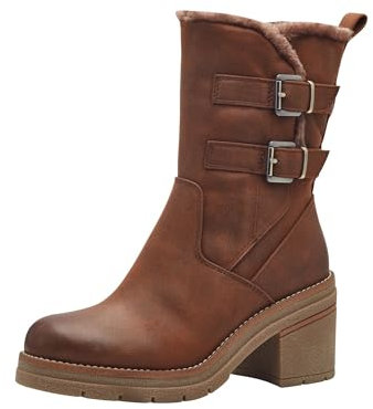 MARCO TOZZI Damen Stiefel mit Absatz Gefüttert mit Blockabsatz, Braun (Cognac), 39 EU
