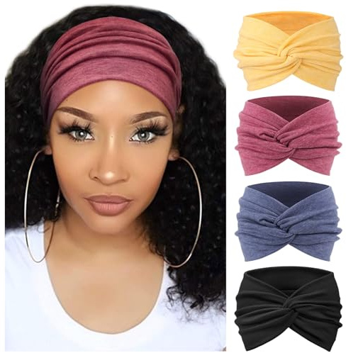 DRESHOW 4 Piezas Diadema Para Mujer Turbante Bohemia Elástico Cinta Banda para El Cabello Diadema Accesorios Para El Cabello
