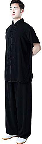 FGDIUCVN Kampfsportbekleidung Unisex Chinesischer Baumwollmischung Kampfkunst Kurzarm Tai Chi Anzug,Schwarz,XXXL