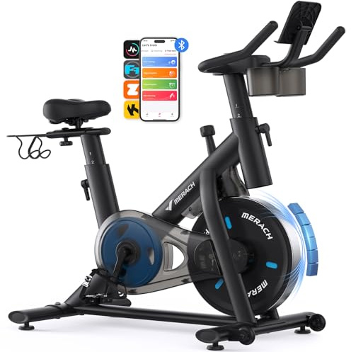 MERACH Exercise Bike with LED Display, Stationary Bike with Exclusive App for Customized Exercise Plans, Quiet Indoor Cycling Bike Exercise Equipment for Home Gym Use, 300lbs Weight Capacity