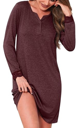 Jahetuul Chemise de Nuit Femme en Coton Col V Boutonnée avec Poches | Coton doux, col v, poches pratiques, ouverture boutonnée pour dormir et se détendre confortablement à la maison.