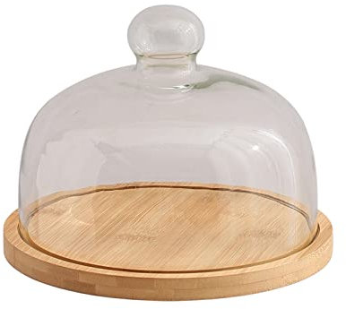 Tårtställ födelsedag tårta bricka trä visningsstativ roterande med lock transparent kaklock glasskydd konfektyr efterrättsbricka (rotation M)