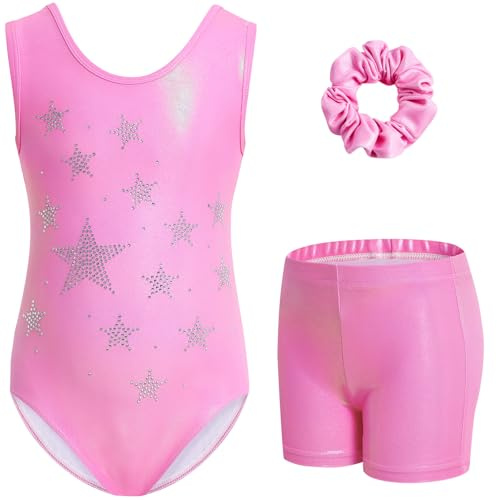 Gogokids Gymnastiktrikåer för flickor, glittrande dansdräkter med strass, cykelbyxor, shorts, träningskläder för 3–12 år, 9-10 år