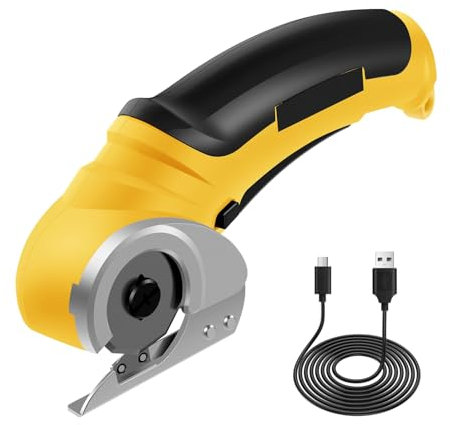 Cordless Electric Scissors 4.2V Cardboard Cutter Tool, Electric Scissors for Cutting Fabric, Rechargeable Heavy Duty Fabric Scissor with Safety Lock for Leather Carpet Plastic Felt Sewing (Yellow)