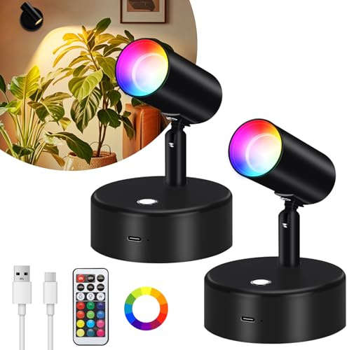 Glowlit Battery Spot Lights Set of 2, Rechargeable Wall Lights