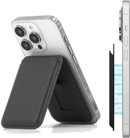 JEYORZY 1 pcs Tarjetero móvil magnético, Cartera Magnética, Wallet Tarjetero para Móvil, Tarjetero para teléfono con Soporte, Capacidad para hasta 3 Tarjetas, Soporte Magnético Cuero Vegano Teléfono