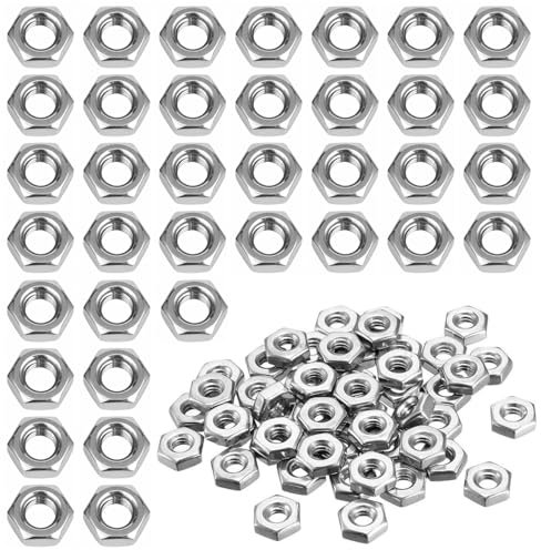 Lot de 100 Écrou Hexagonal Plat M10, Écrous Hexagonaux en Acier inoxydable, Acier Plaqué Zinc Ecrou Fin, Filetage Fin Écrou Plats Galvanisés, pour Salle de Bain Cuisine Meubles Lampes (Argent)