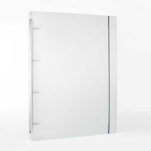 Classeur A4 Translucide 4 Anneaux Acier 250x320x28mm Avec Élastique | Entraxe 80mm Mécanisme Acier PP Semi-Transparent Sangle Élastique Rangement Sécurisé Devoirs Dossiers Pro Bureau Étude Maison