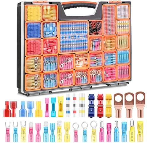smseace 1530Pcs Heat Shrink Wire Connectors Kit,Waterproof Electrical Crimp Ring Fork Spade T-Tap Solder Butt Splice Terminal for Automotive Boat Stereo Industrial Equipment