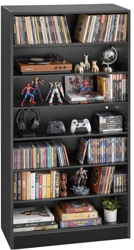 VEVOR Media Storage Cabinet, 7-Tier DVD Shelf Organizer, 27.56 x 11.81 x 55.12 in Multimedia Storage Organizer for CDs, DVDs, Books and Games, CD Shelf for Living Room, Home Office, Recording Room