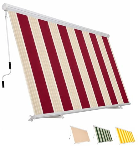 Paluplus Tenda da Sole a Caduta Cassonata, Misura 300x250 cm, con Cassone di protezione e Braccetti Fermatenda, Telo Resistente 280 g/m², per Balcone e Terrazzo -5400F -9,3 (Bordeaux e Crema)