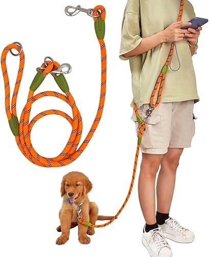 Guinzaglio per cani a tracolla resistente, riflettente, cintura regolabile in vita, per escursionismo, allenamento, passeggiate all'aperto (arancione)