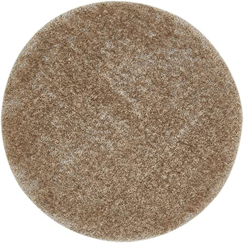 -LUXOR- living moderner Hochflor Teppich Gela, Kunstfell Optik, Shaggy Teppich geeignet als Teppich Wohnzimmer oder Badezimmerteppich, unifarben Teppich rund 100 cm Taupe