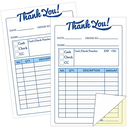 Thank You Receipt Book 3.4x5.5 Inches Order Forms Pad Invoice Book for Small Business 2 Part Carbonless Invoice Pad,50 Sets