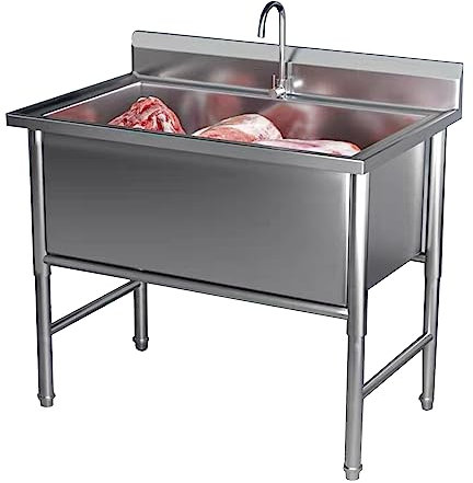 LBONG Lavello a Una Vasca in Acciaio Inox, Commerciale Lavello da Cucina, Lavamani Professionale lavelli da Cucina per Ristorante(80X60X80cm/31.4X23.6X31.4in)