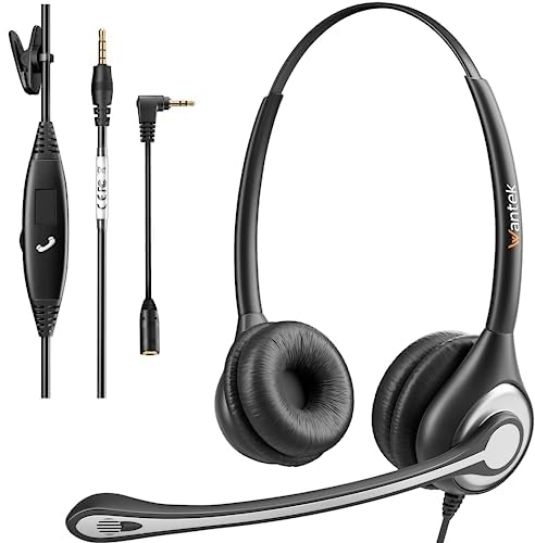 Wantek Headsets mit Noise Cancelling Mikrofon 602F 3.5 mm Headset (2.5 Adapter im Lieferumfang enthalten) Stereo Sound Anrufsteuerung Leicht für Call Center PC Smartphones MP3 Online Chats Klassen