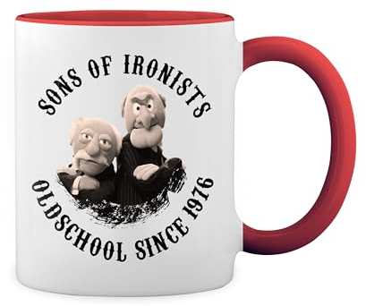 Oldtimers Star Puppets Statler and Waldorf classic lovers New Trend Fun Lustig Weiße Tasse Mug mit roten Felgen und Griff