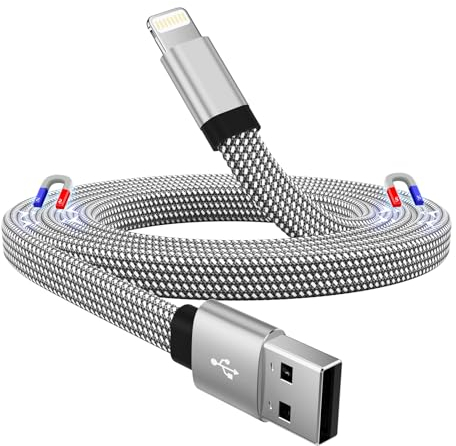 Magtame Magnetic iPhone Charger Cord, 1M Coiled USB A to Lightning Cable Braided iPhone Charging Cable, MFi Certified Compatible with iPhone 14 13 13Pro 12 11 Max XS XR X Plus SE Flat Shape