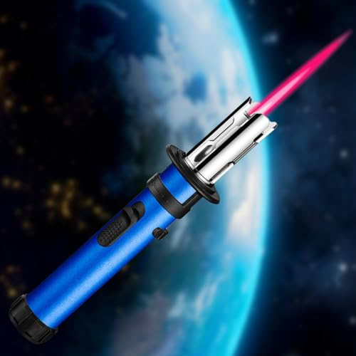 Jetflamme Accendino a gas, ricaricabile, con fiamma rossa, con serratura a gas, per candele, barbecue, cucina, (senza gas butano) (blu)