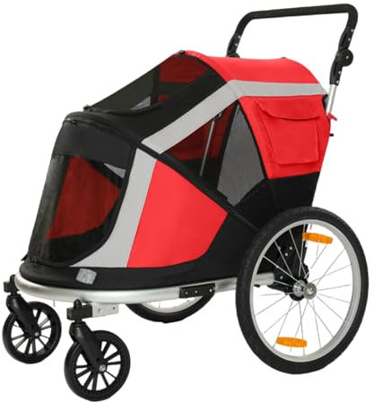 Remolque para Bicicleta, Soporta hasta 66 Libras, Portabicicletas para Perros Grandes y Medianos, Carrito para Mascotas 2 en 1(Red)