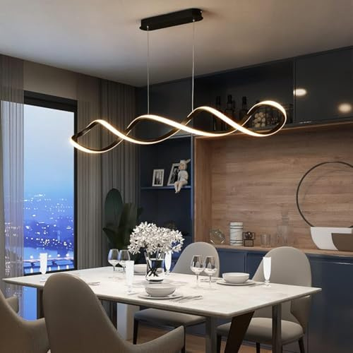 Suspension Luminaire LED Moderne,Dimmable Lampe à Suspension Table à Manger avec Télécommande,Suspendue Lampe Réglable en Hauteur, Lustre pour bureau,salle à manger,restaurant,cuisine (noir, L80cm)