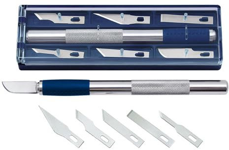 Juego de bisturí de precisión con 6 cuchillas, ideal para cortes finos en manualidades, modelismo y trabajos de precisión.