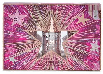 Revolution Pout Bomb Plumping Lip Gloss Trio Gift Set, 3 Full-Size Glosses with Hyaluronic Acid & Peptides, Vegan & Cruelty-Free