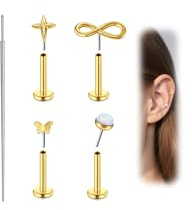 MODRSA 20 G Tragus örhänge trådlöst tryck in läppstång piercing tragus piercing näsdubbar platt baksida 6 mm piercingsmycken för helix/snäcka/medusa/läppbroskörhängen kvinnor män 4 st, rostfritt stål