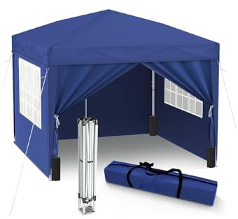 Patukshop Carpa Plegable Gazebo 3x3m con 4 Paredes y 4 Bolsas de Arena de Regalo Verdes, Cenador Pabellón de Jardín para Camping, Fiestas, Exterior, Color Azul