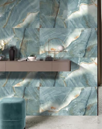 Gres24 Prestige Elegant Moon Acqua, Piastrelle da Pavimento e Rivestimento, Effetto Marmo, Blu, Gres Porcellanato, 60x120 cm, Lucido, Liscia, 2 Lastre, 1,44m²