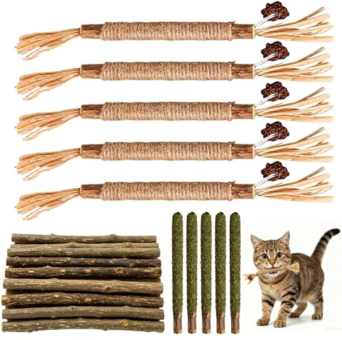 SurPse 30-Piece Silvervine Chew Sticks for Cats, Natural Catnip Sticks and Kitten Teething Toys Set for Indoor Cat Teeth Cleaning and Interactive Play