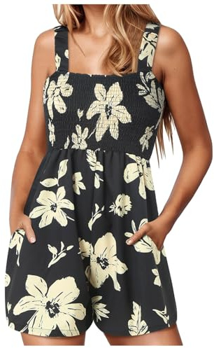 2026 Mono Mujer Verano Corto Sin Mangas Mujer Verano Mono Corto Elegante Cuello Cuadrado Pierna Ancha Espaguetis Sueltos Una Pieza Jumpsuit Casual Pantalon con Bolsillos Elegante Trajes Playa