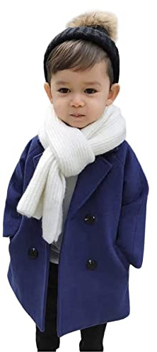 Elegante gabardina con cuello de lana abrigo cruzado con muescas para niños pequeños chaqueta doble a cuadros como ropa infantil abrigo clásico de bebé de estilo breasted, marine, 2-3 años