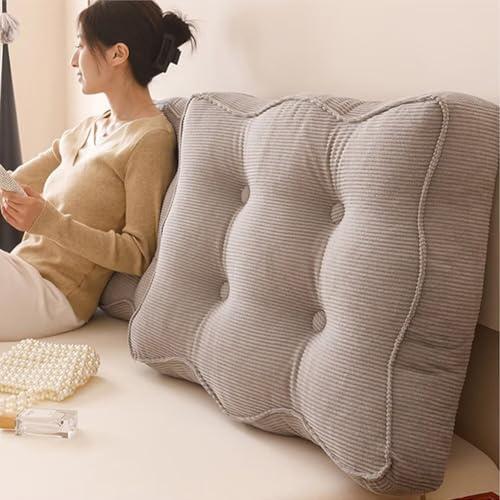 Ergonomisk ryggstödskudde 75 x 55 x 15 cm avtagbart och tvättbart överdrag komfortkudde för säng och soffa grå soffa ryggstöd idealisk läsning och avkopplingskudde