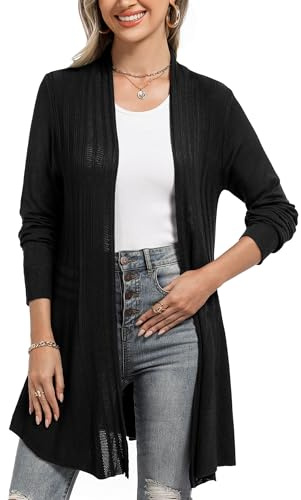 iClosam Cárdigan Largo Mujer de Punto Abierto con Cuello Chal Manga Larga | Estilo casual tipo kimono, chaqueta ligera para verano, combina con camisolas y pareos, como capa ligera, para paseos diarios