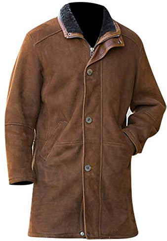 Fashion_First Manteau long en daim pour homme – Trench en daim synthétique avec col en peau de mouton pour homme, Marron classique, XL