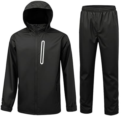 igeekwell Hommes Combinaison de pluie à manches longues Combinaison de neige Imperméable au vent Hooded Manteau de pluie à capuche Suit Windbreaker