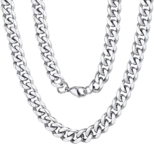 AUXHCYL Silver Chain Men, 7 mm Sturdy Chain Necklace Men Jewelry, Neck Link Chains for Men Man Women Boys Kids, 45 cm 60 cm